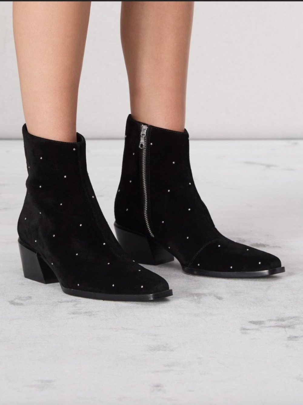 Rag and Bone Joni Black Suede Studded Block Heel Ankle Boots 39.5 EU 9.5 US NEW
